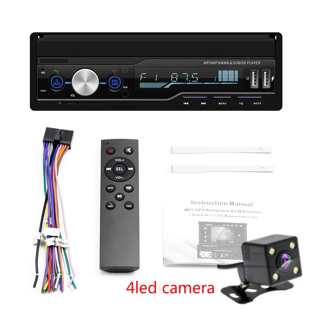 1din 7 дюймов HD сенсорный экран автомобильный мультимедийный плеер RDS FM Bluetooth SD стерео Универсальный MP5 плеер Поддержка рулевого колеса - Цвет: with 4led cam