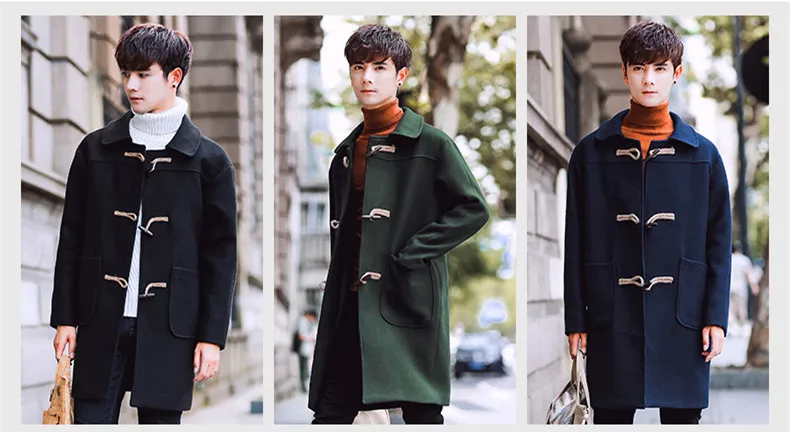 Plus Size 3XL Loose Korean Style Wool Mens Coats Overcoats Fashion Winter Dress Coat Mens