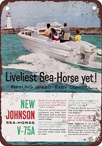 

Tin Sign New Aluminum Metal 1960 Johnson Sea-Horse Boat Motor Retro 11.8 x 7.8 Inch