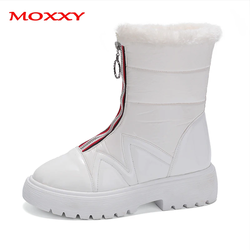 

2019 New Waterproof Winter Boots Warm Plush Flat Heel Round Toe Zip Soft Comfort Snow Boots Platform White Boots Women Shoe 2019