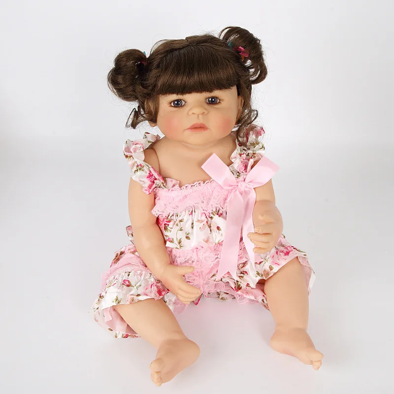 55 см Reborn Baby Doll игрушка полный Силиконовый медведь розовая ткань тело короткие объемные волосы Реалистичная кукла Малыш Дети сопроводительная игрушка