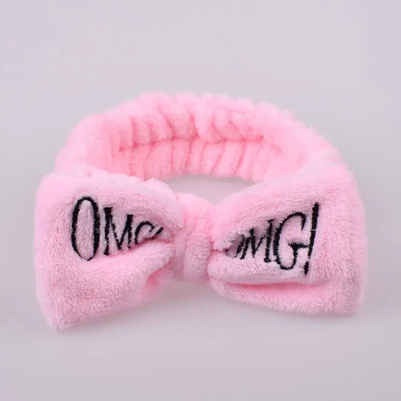 Новое письмо "OMG" Повязки для женщин Flannel Мягкий Лук Повязки Девушки мыть лицо turban Симпатичные эластичные головные уборы аксессуары для волос - Цвет: style1 pink