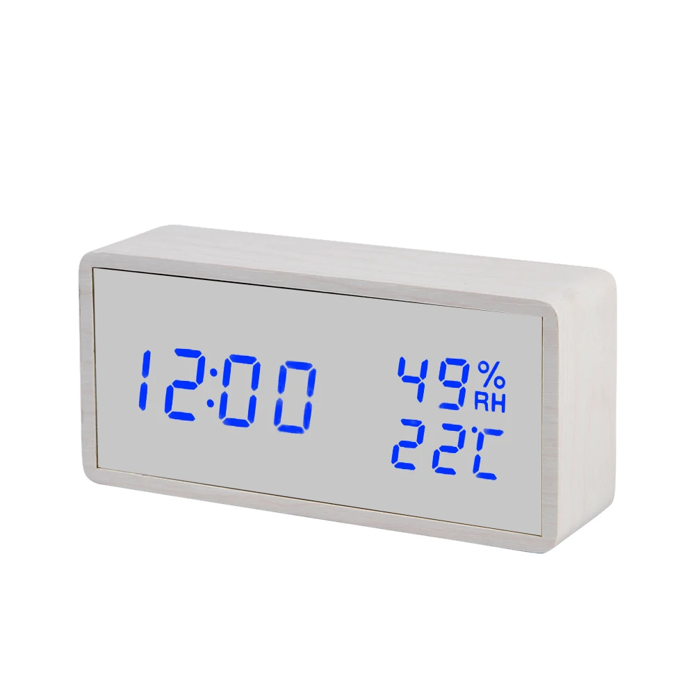 Светодиодный Деревянный Будильник Цифровые зеркальные настольные часы Голосовое управление Повтор температуры дисплей Despertador настольные часы USB/AAA - Цвет: 4-4