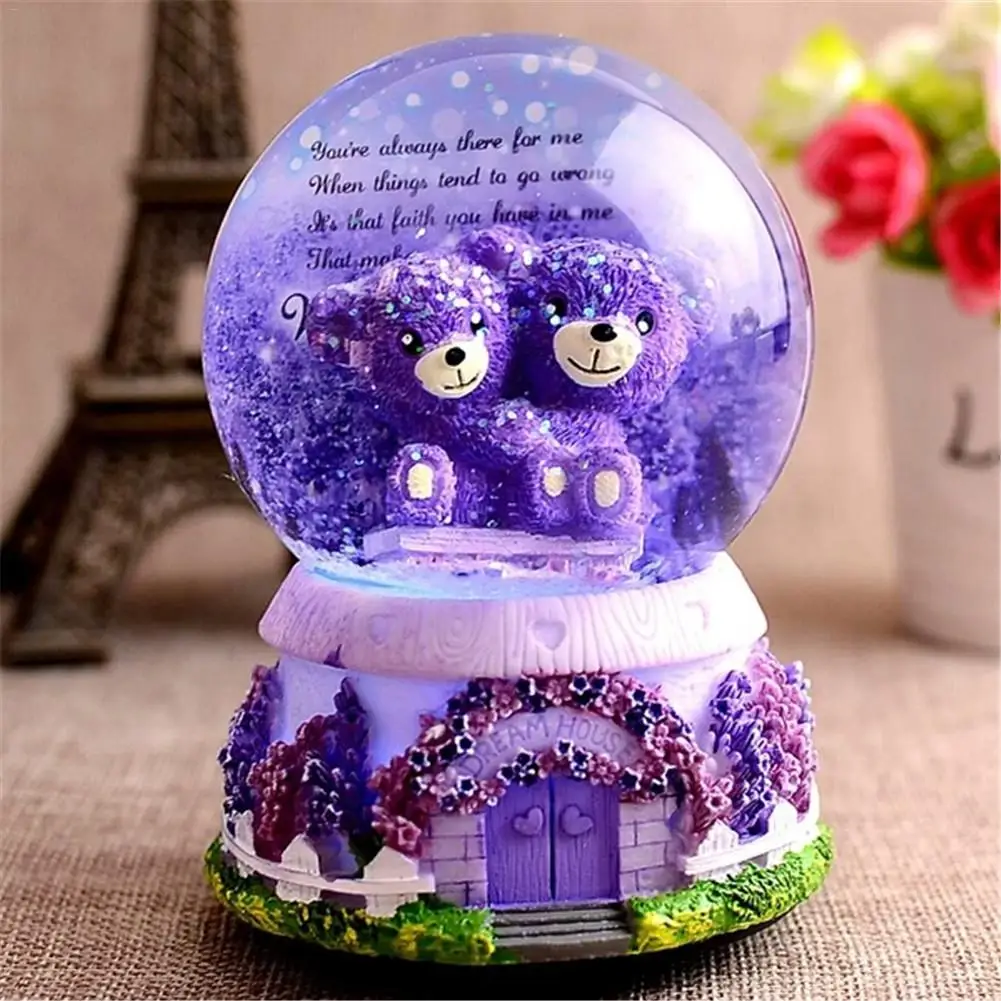 

Hug Bear Lover Music Boxes Crystal Snow Globe Music Box With Light Wedding Birthday Lover Valentine's Day Girlfriend Gifts