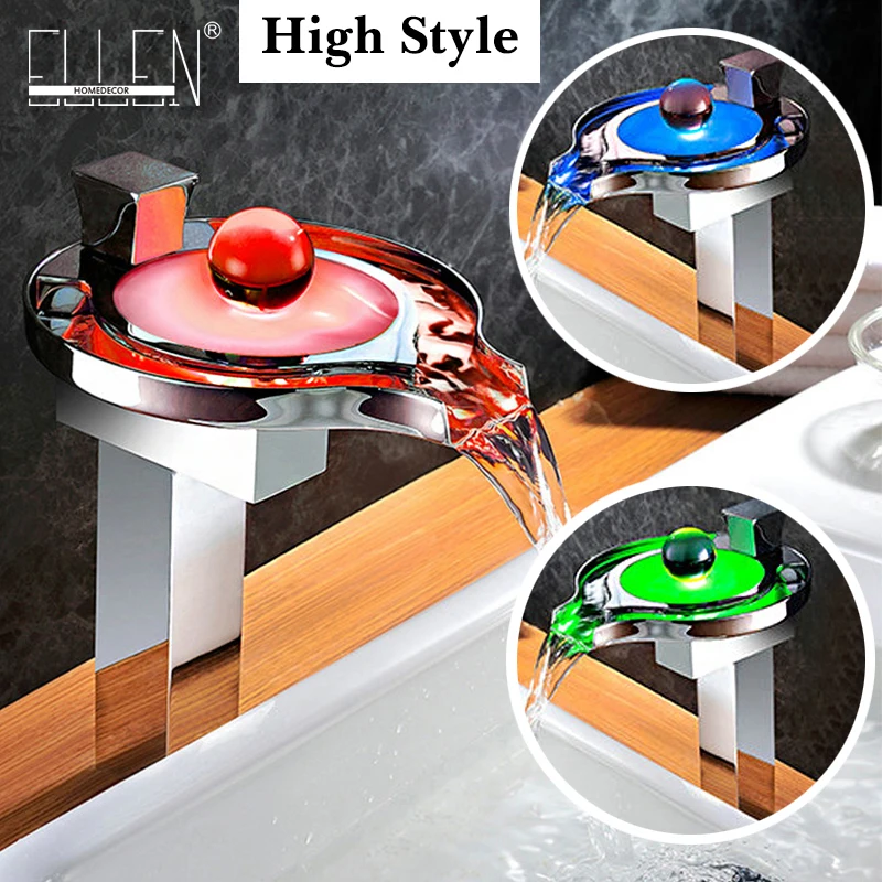 

Vidric Tall Led Faucet Light Water Tap 3 Colors Temperature Controlled Bathroom Waterfall Sink Square Faucet torneira EL2003T