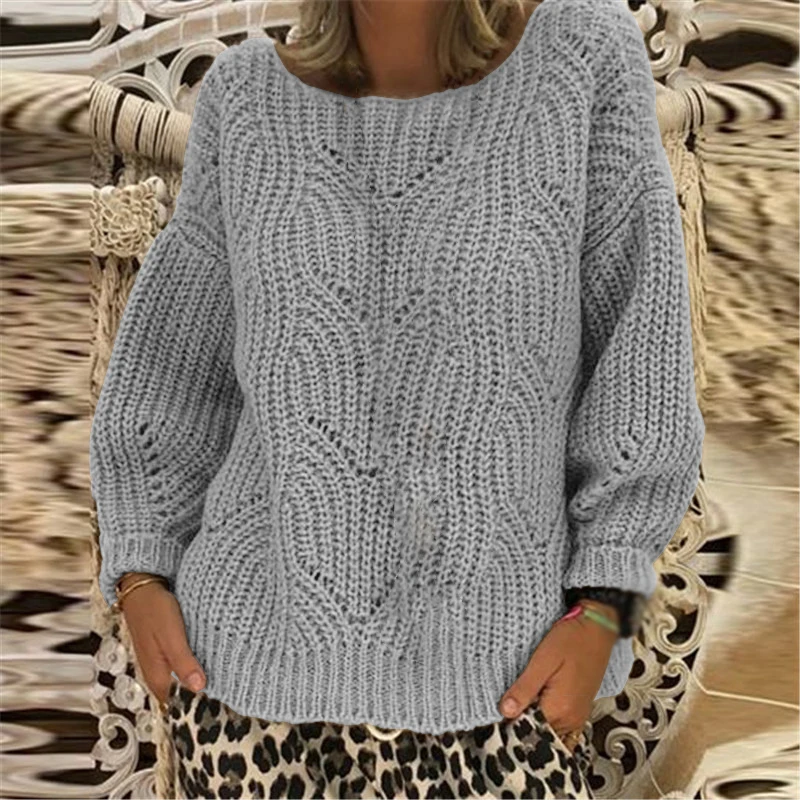 Ladies Knit Sweater Tops Casual Loose Round Neck Autumn New Fashion 2019 Long Sleeve Hollow Solid Color Women's Basic | Женская