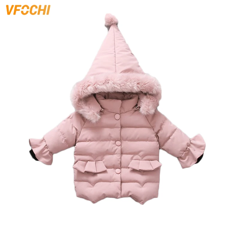 VFOCHI, новые пуховые пальто для девочек детская зимняя куртка, парка детский ветрозащитный зимний комбинезон розового цвета для девочек, толстая зимняя верхняя одежда с капюшоном - Цвет: Pink