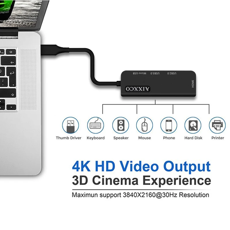  AIXXCO USB C HUB USB-C to 3.0 HUB HDMI Thunderbolt 3 Adapter for MacBook Samsung Galaxy S9 Huawei P