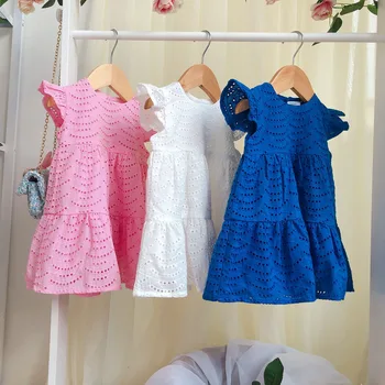 

2020new Summer Three-Color Dress Hollow Princess Dress Sweet Girls Cake Dress Cool Breathable Kids Dresses for Girls Fashion