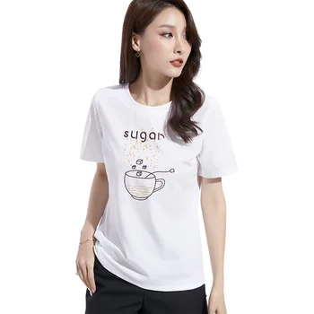 

Letter Embroidery T Shirt Women Short Sleeve Print Womens Tops 2020 Summer Cotton T-Shirt Female Korean Style Tee Shirt Femme