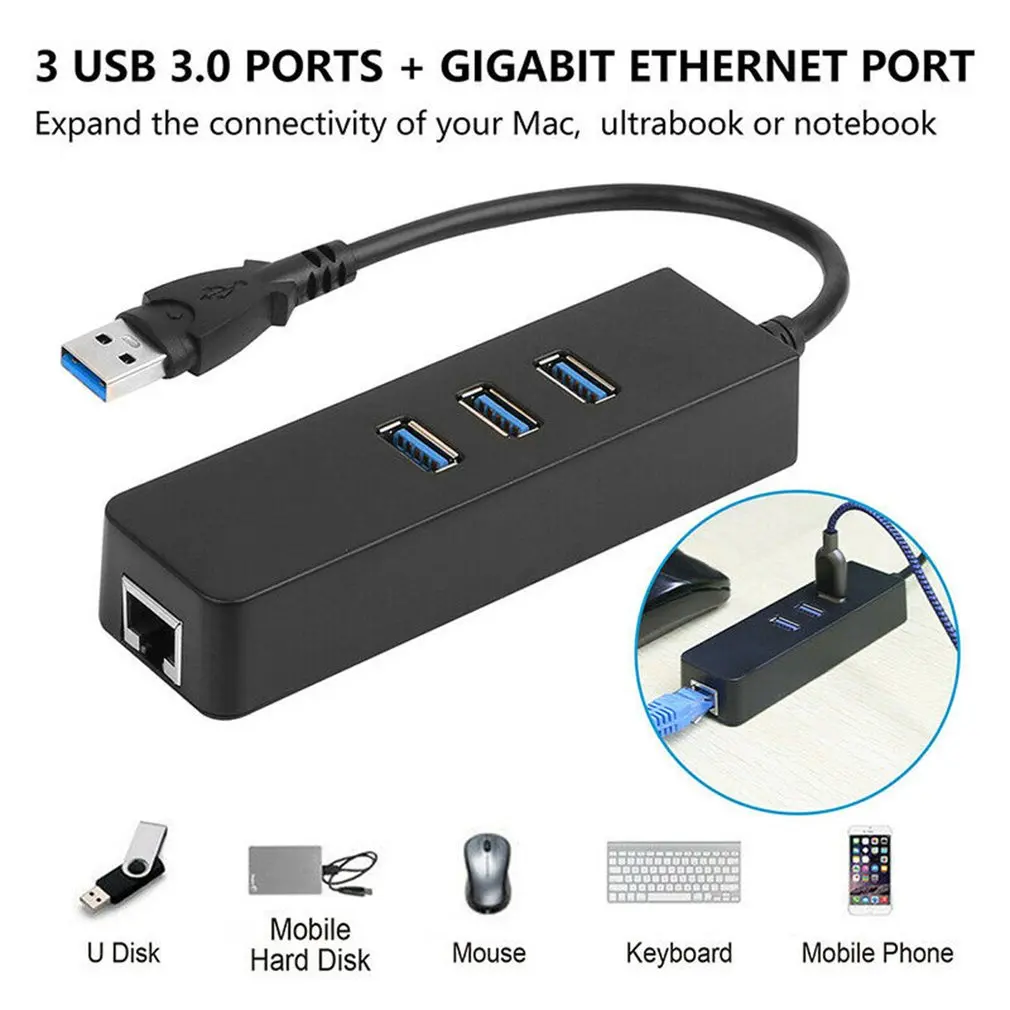 3 порта Usb 3,0 Gigabit Ethernet Lan Rj45 сетевой адаптер концентратор до 1000 Мбит/с Pl Rj45 сетевой адаптер концентратор