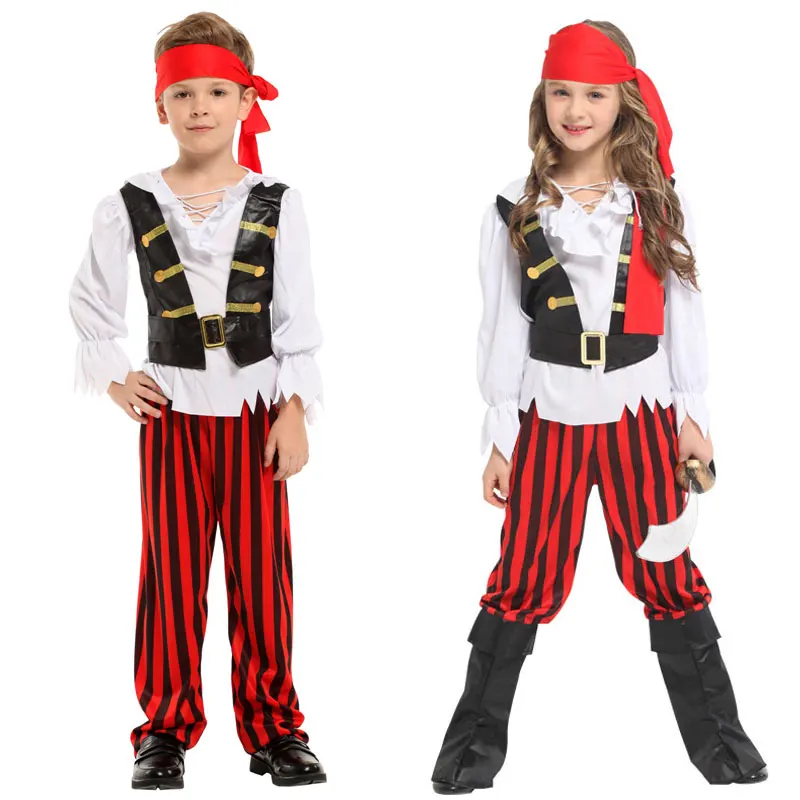 

Boys Girls Pirates Costume Corsair Buccaneer Cosplay for Child Kids Purim Halloween Costumes Fancy Dress Pirate Cosplay Clothing