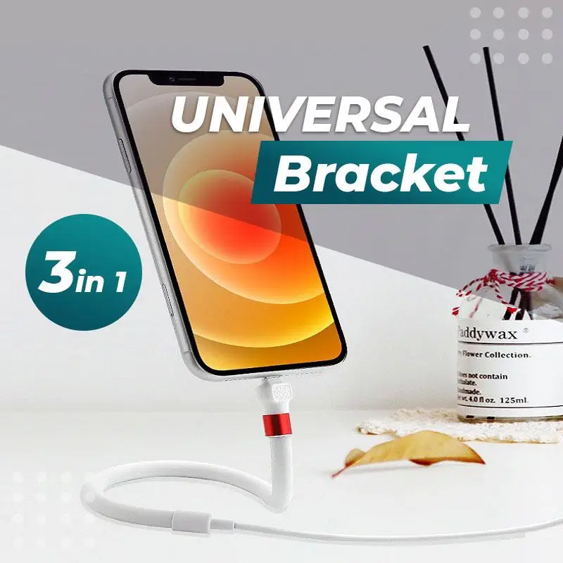 3-in-1 Universal Cable Bracket 1.2m USB Quick Charge Charger Type C Data Cord Flexible Phone Holder Mobile | Обустройство дома