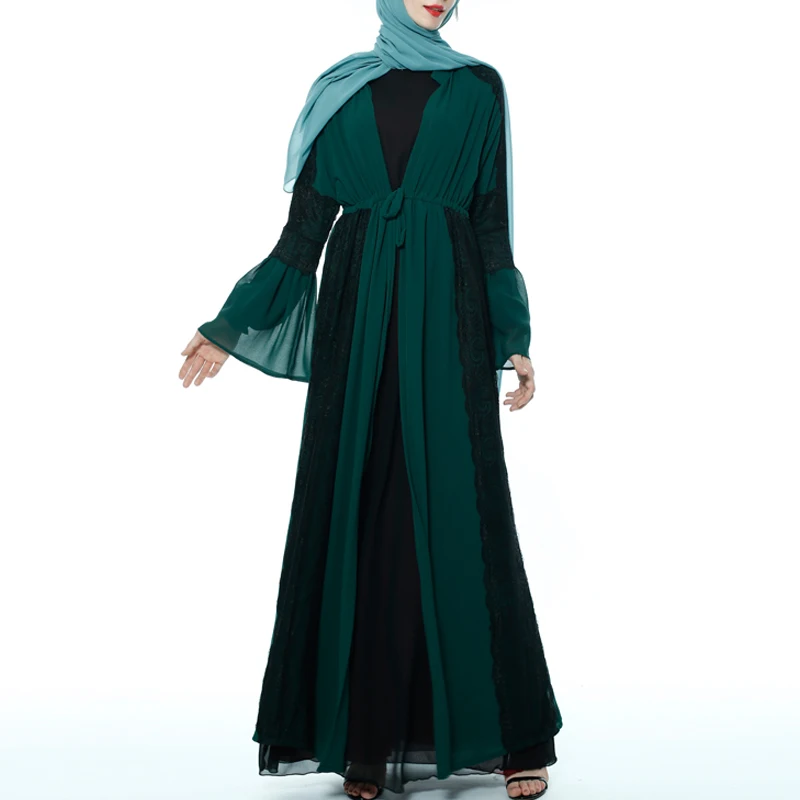 MISSJOY мусульманское abaya женское платье с расклешенными рукавами модал турецкий кафтан Средний Восточный Повседневный шифон, кружево с