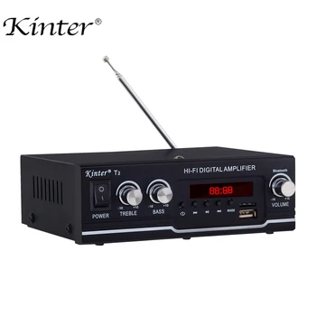 

kinter T2 HiFi amplifier audio with USB TF input for Bluetooth FM radio 2.0CH 20W supply power AC and DC 12V bass control