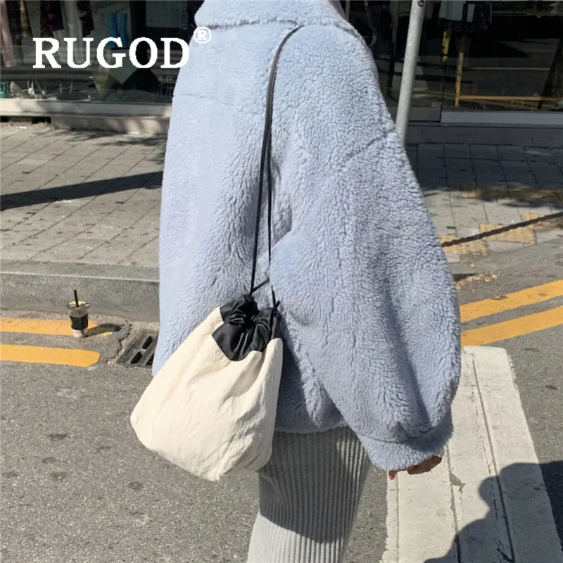 Пальто женское RUGOD, элегантное флисовое пальто для женщин, толстое, теплое, пушистое, овечья шерсть, пальто, модное, однобортное, рукав летучая мышь, свободное, зимнее пальто, парка