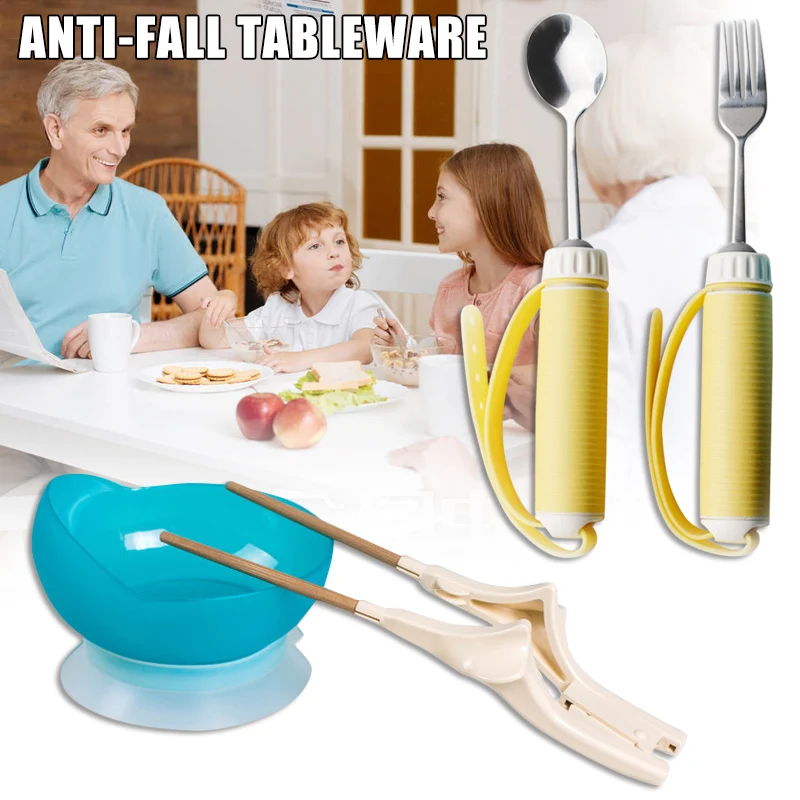 Hemiplegia Elderly Disabled Tableware Eat Food Fork Spoon Anti-shake Anti-splash Tableware Elderly Disabled Hand Disability