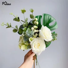 Meldel Свадебный букет невесты букеты Искусственные розы гортензии ягоды эвкалипта листья монстеры Свадебный букет для невесты