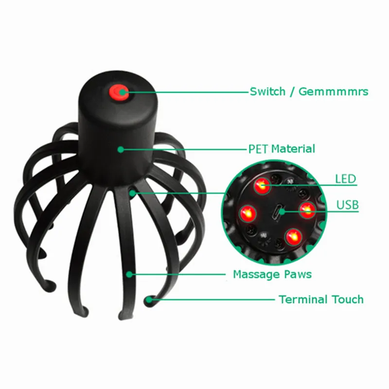 1 Pieces Electric Scalp Massager Octopus Head Care Acupoint Therapeutic Claw Stress Release Pain Relief Body Massage Rechargable