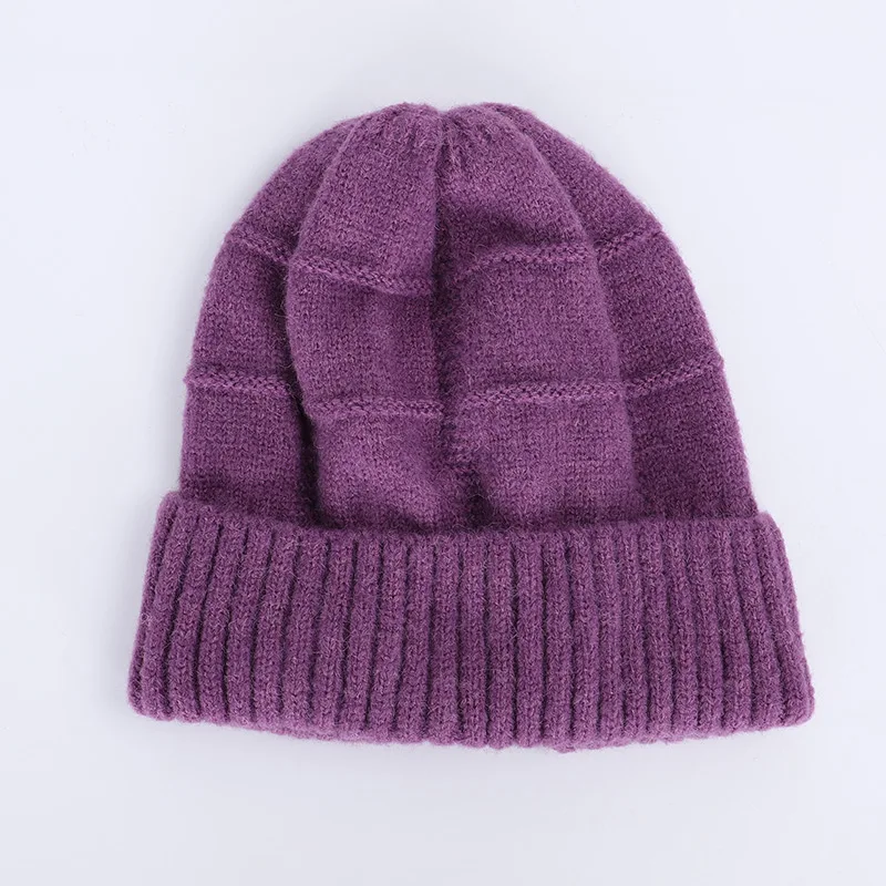 Purple Женская шапка, мешковатые шапки бини, зимние дамские шапочки, Женские однотонные вязаные повседневные теплые шапки Skullies, женские шапки на осень и зиму - Цвет: Purple