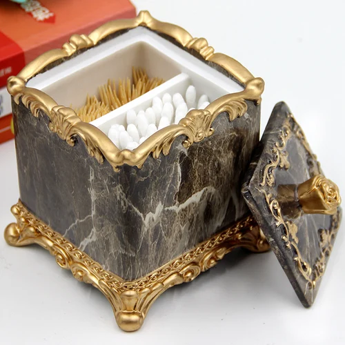 European Style Emboss Resin Toothpick Box Cotton Swab Box Home Desktop Toothpick and Cotton Swab Storage Supplies - Цвет: J