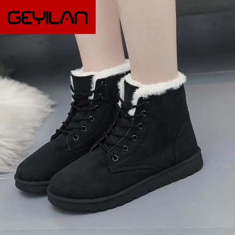 

Women Boots Nubuck Cow Suede Slim Boots Fashion Women Shoes Winter Boots Women Black Red Gray Warm Lace-Up Non-slip Ankle Boots