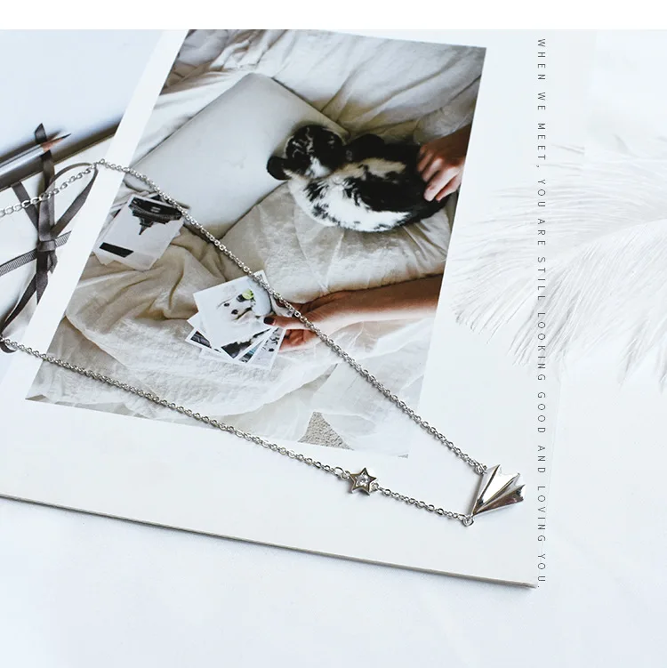 S925 Fine Silver Paper Airplane Necklace Korean-style INS Simple Modern And Trendy/women Choker Playful Cool Versatile Accessori