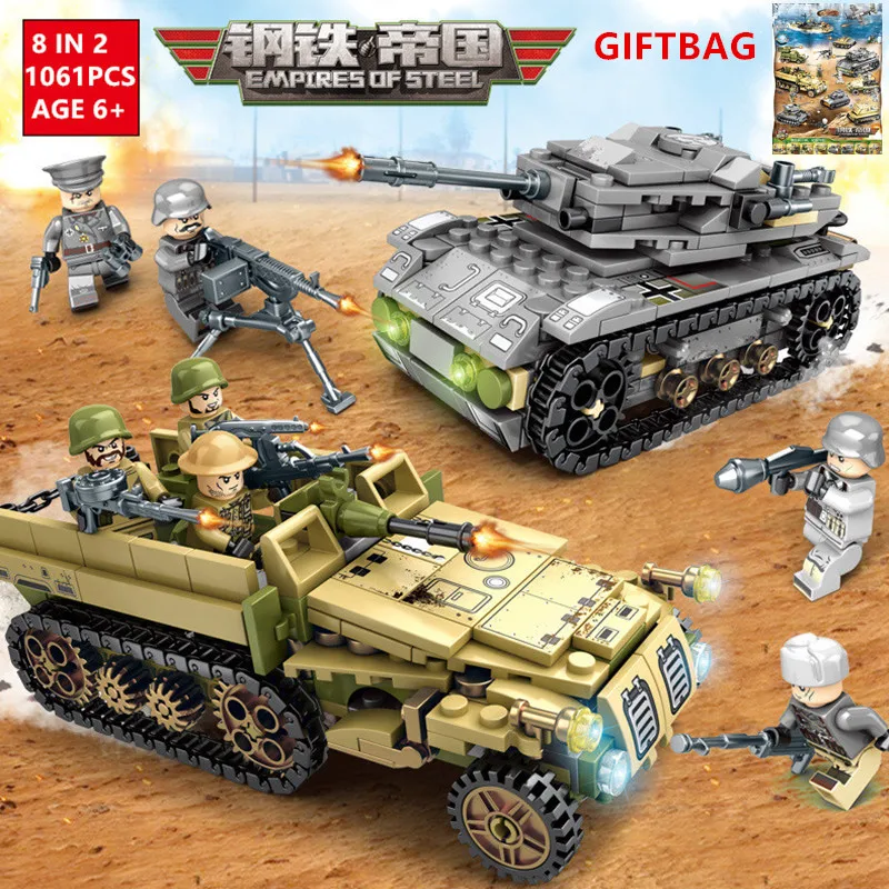 1061Pcs Military Tank Empires of Steel Technic Bricks Army LegoINGs Playmobil Building Blocks War Chariot Soldiers DIY Kids Toys