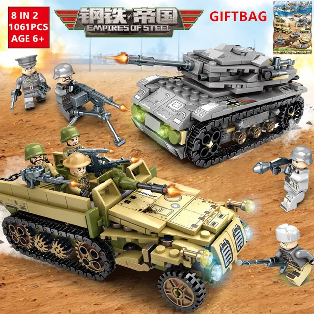 $US $16.66  1061Pcs Military Tank Empires of Steel Technic Bricks Army LegoINGs Building Blocks War Chariot Sol