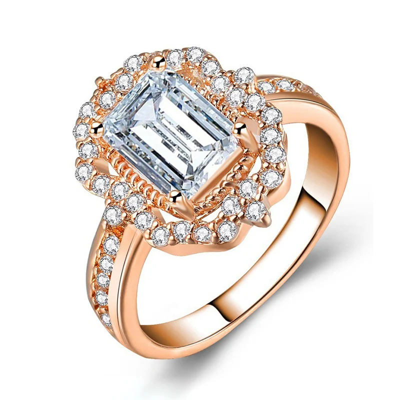 USTAR винтажные дворцовые кольца принцессы для женщин девочек блестящие фианиты кристаллы Обручальное кольцо из розового золота женские кольца для помолвки Anel bijoux
