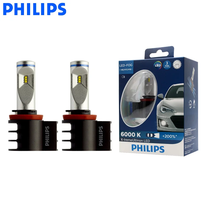 Philips светодиодный H8 H11 H16 X-treme Ultinon светодиодный автомобильный противотуманный фонарь 6000K белый оригинальные автомобильные головные лампы+ 200% более яркие 12834UNIX2, пара