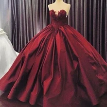 Бордовые платья Quinceanera бальное платье Милая кружево длиной до пола Длина детские маскарадные платья из сатина с аппликацией в виде Винтаж Пышное Платье