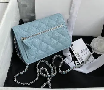 

2021 Classic Women's Bag High Quality Caviar Flap Shoulder Bag Square Stripe Chain Leather Gold Chain Silver Chain Bag Woc