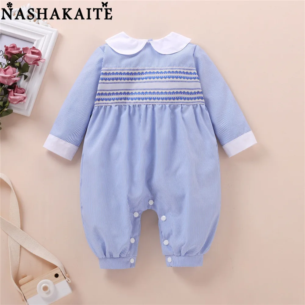 

NASHAKAITE Baby Girl Winter Romper Striped Long Sleeve Baby Jumpsuit Plaid Newborn Overalls Cotton Baby Girl Clothes