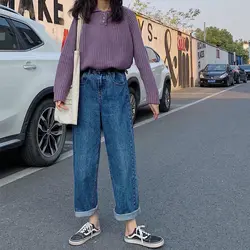 Широкие джинсы женские 2019 осень Парадное, тонкое студент Chic Ветер Высокое Яо Xianshou легко прямо, Канистра Брюки
