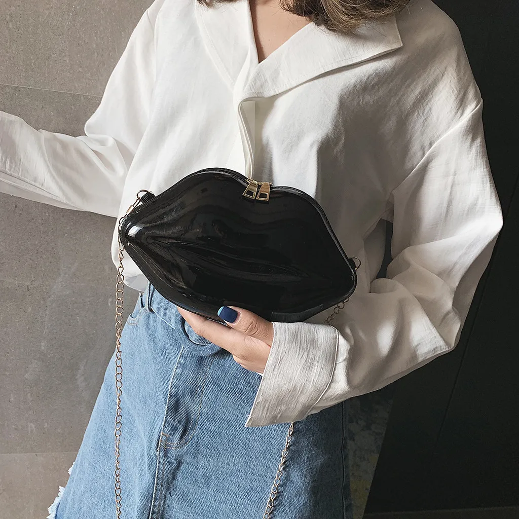 

2019 Female Bag Features Mouth Shape Design Clutch Bag Women's Chain Multi-function Messenger Bag Solid Color Fashion Bag #0919