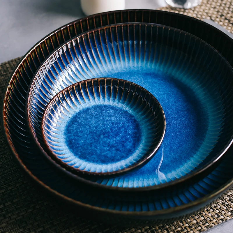 RUX WORKSHOP Japanese Western Ceramic Plate Steak dish Round breakfast plate Blue kitchen dining tableware Cake dessert plate