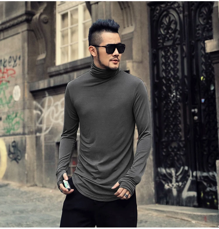 Autumn New British Style High Quality Modal Men's Cotton Turtleneck T-shirt Men's Slim Fit Long Sleeve T-shirt T027