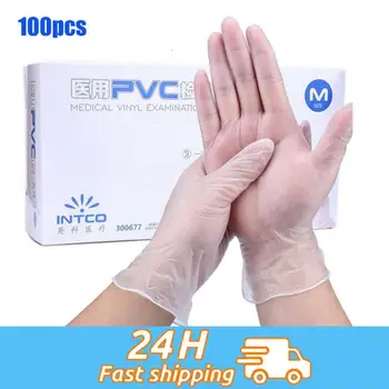 

100Pcs Transparent Disposable Gloves Latex Pvc Dishwashing/Kitchen/ /Work/Rubber/Garden/Food Gloves Universal
