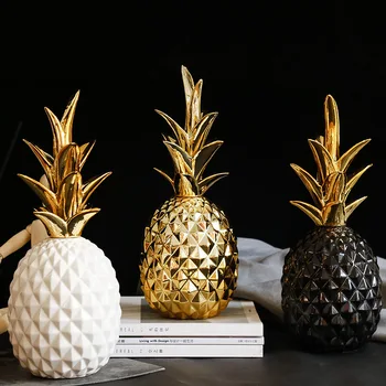 

Nordic Creative Resin Gold Pineapple Ceramic Crafts Living Room Wine Cabinet Window Desktop Home Ornament Table Decoration Craft