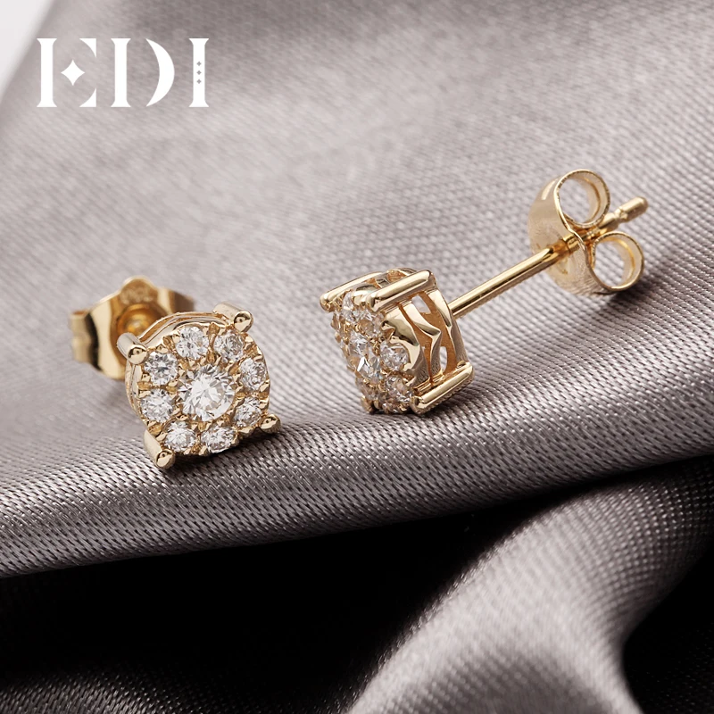Серьги-гвоздики EDI с бриллиантами из желтого золота 10 к, 0,3 cttw G/SI