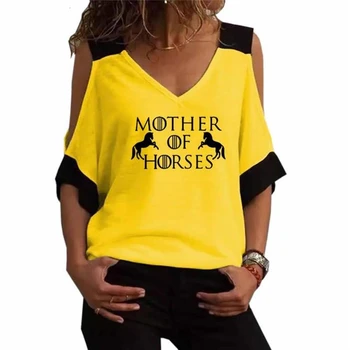 

2019 Fashion T-Shirt For Women Contrast Strapless V-Neck Mother Of Horse Letters Print Women Plus Size Top T-Shirt Female Cute