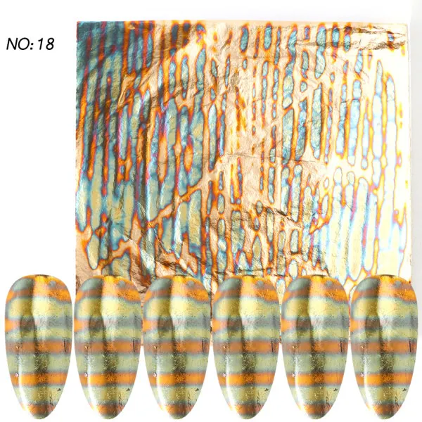 Бронзовые золотые наклейки для нейл-арта, металлическая фольга для ногтей, голографический слайдер, полное покрытие для ногтей, переводная бумага для маникюра, ногтей CH1546 - Цвет: 18