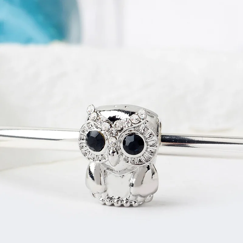 Синий кристалл глаза бусина в виде совы подходит для оригинала Pandora талисманы браслет прозрачный CZ Милая птица бисер DIY животных Pulseiras женщин ювелирные изделия подарок