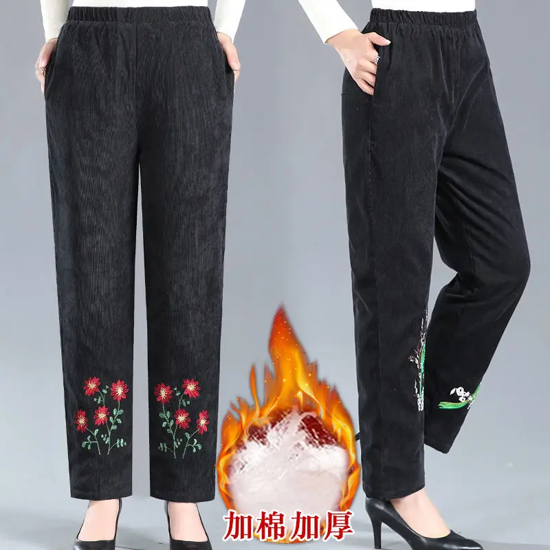 Middle Aged Elderly Mother Pants Winter Women Cotton Trousers