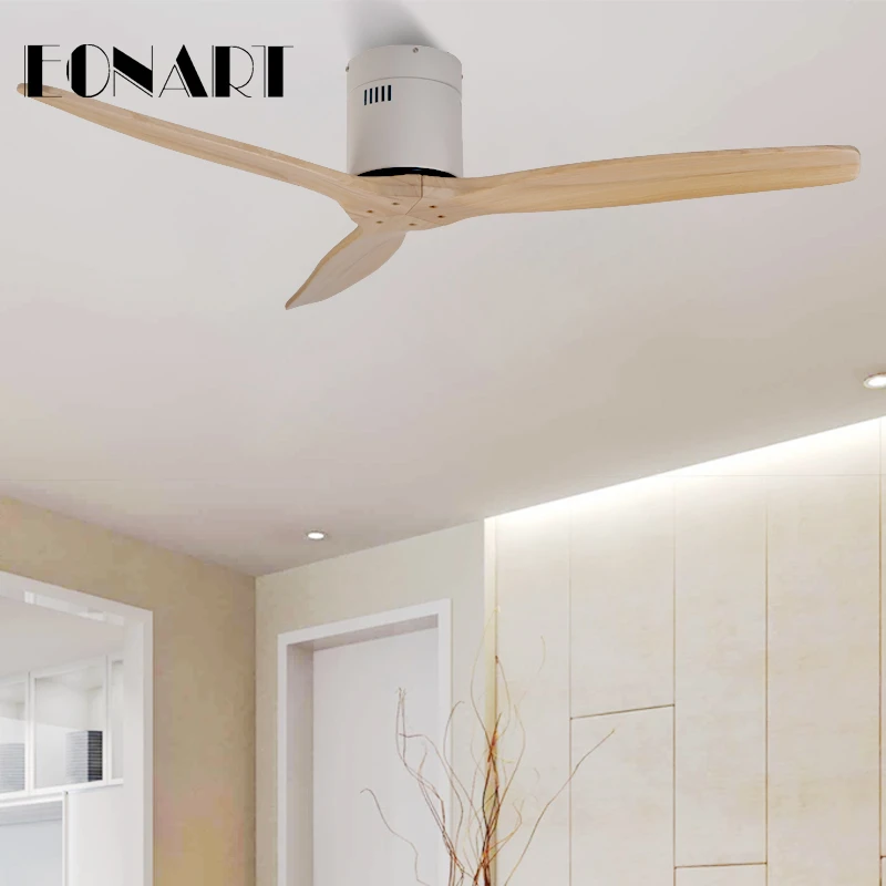 

52 Inch ceiling fan without lamp with remote control modern indoor solid wood roof decorate fans for home 110-240Vac motor fan