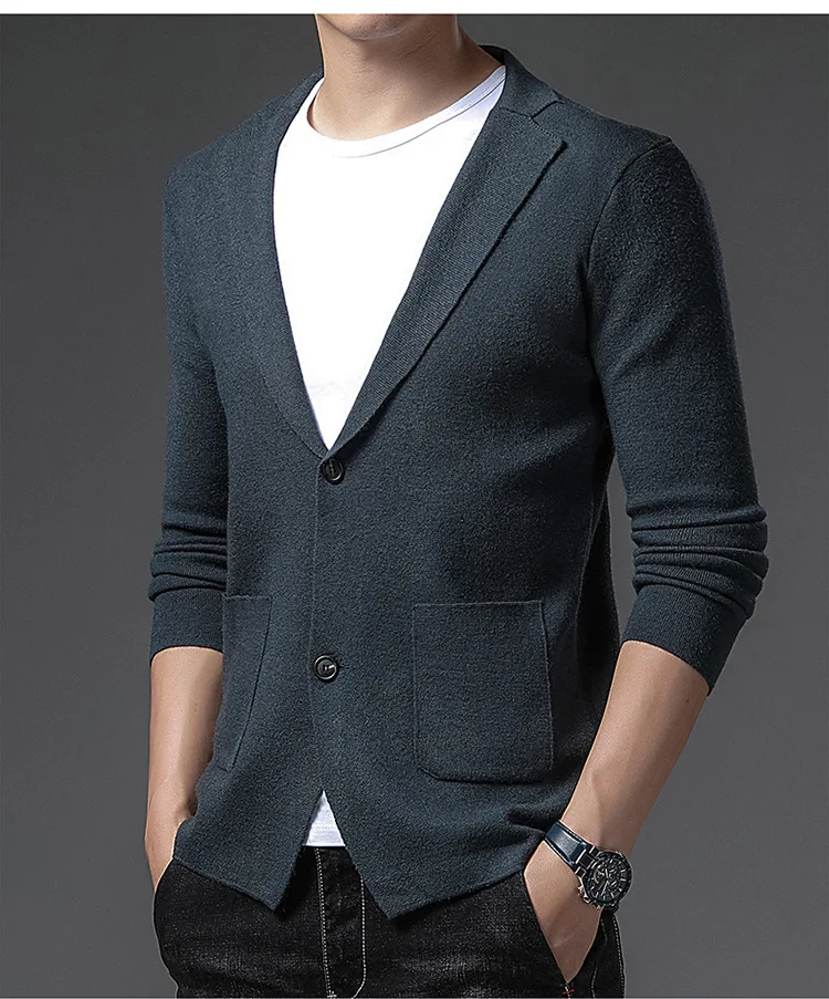 Veste Cardigan Pull Homme Slim Vintage - Col V, Style Décontracté - Taille 40 - Polyester