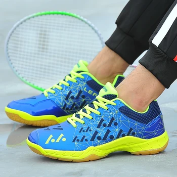 

2019 Badminton Shoes For Men Breathable Indoor Sport Shoes Lightweight Tenis Badminton Sneakers Blue Green Mens Trainers