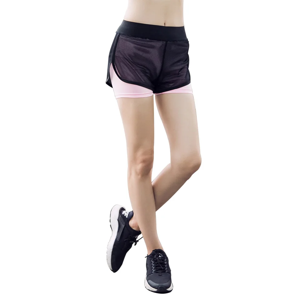LUKITAS сетчатые Лоскутные женские шорты для фитнеса быстросохнущие дышащие эластичные Стрейчевые шорты со средней талией для йоги, бега, тренировки, упражнений - Цвет: Pink