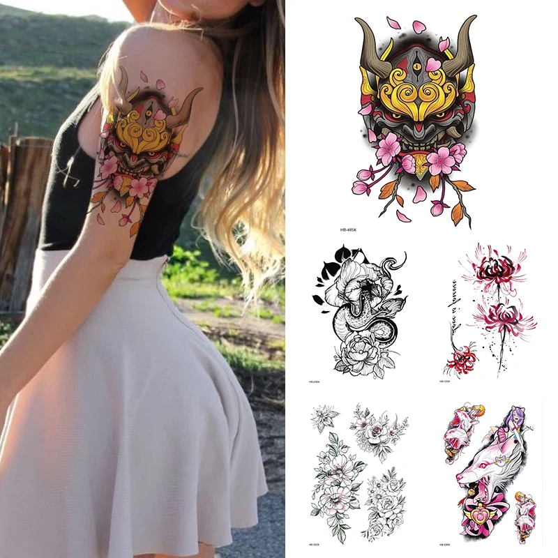 

1Sheet Waterproof Temporary Tattoo Flower Women Fashion Tattoos Arm Sleeve Fake Bull Tattoo For Girls Kids